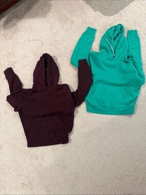 Unisex Hooded Pullover Sweater - Teal and Deep Plum - (Small and XSmall in Men’)